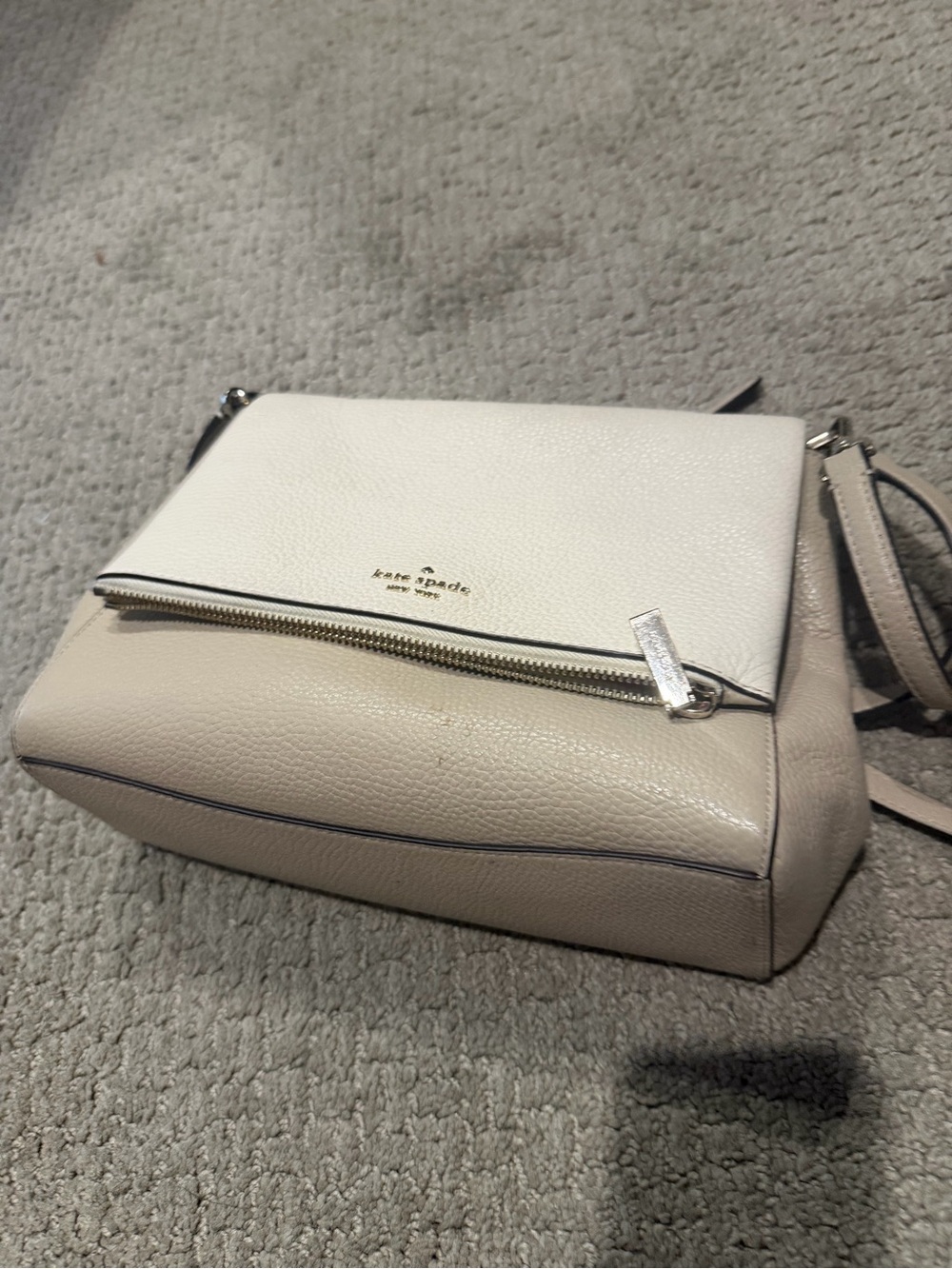 kate spade Two-Tone White and Beige Pebbled Leather Crossbody